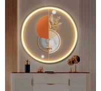 Round Wall Art Decor, Decorative Wall Mounted Lamp, Large Wall Hanging Sculpture Painting with LED Light, Metal Frame, for Foyer Dining Room Bedroom Corridor Stairs(A,90 * 90cm)