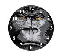 Round Wall Clock 25cm, Gorilla Huge Face Of Gorilla With The Orange Eyes Art Living Room Wall Clock Modern Kitchen Clock, For Family, Outdoor