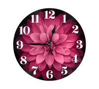 Round Wall Clock Beautiful Blooming Flower with Pink Petals Clocks Silent Non Ticking Black Background Floral Painting Clock Battery Operated Decor Clocks for Home Decor
