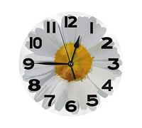 Round Wall Clock Daisy Flower White Yellow Floral Design Clocks Silent Non Ticking Clock Battery Operated Decor Clocks for Home Decor