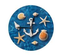 Round Wall Clock Nautical Anchor Navy Shell Wall Clock Decorative Classic Mantel Clocks, For Living Room, Outdoor, Kitchen, 25cm