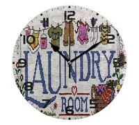 Round Wall Clock Non Ticking Silent 10 inch Clock Battery Operated Creative Quiet Clock for Kitchen Bathroom Laundry Wall Decor Clock Laundry Room Chart