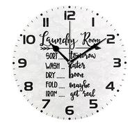 Round Wall Clock Non Ticking Silent 10 inch Clock Battery Operated Creative Quiet Clock for Kitchen Bathroom Laundry Wall Decor Clock Tomorow Wash Later Dry Soon Fold Maybe Iron Get Real