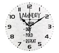 Round Wall Clock Non Ticking Silent 10 inch Clock Battery Operated Creative Quiet Clock for Kitchen Bathroom Laundry Wall Decor Clock Laundry Wash Dry Fold Repeat
