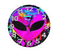 Round Wall Clock Rainbow Splatter Space Alien Third Eye Quiet Desk Clock Home Décor Unique Quartz Clocks, For Kitchen, Office, Farmhouse, 25cm