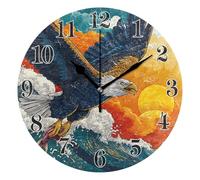 Round Wall Clocks, Clock Bald over Ocean Waves and Sunset Silent Non-Ticking Decorative Wall Clocks Battery Operated Easy to Read for Indoor Living Room Bedroom 10 IN