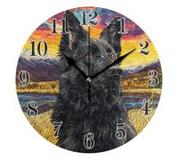 Round Wall Clocks, Clock Black Shepherd Dog Silent Non-Ticking Decorative Wall Clocks Battery Operated Easy to Read for Indoor Living Room Bedroom 10 IN