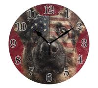 Round Wall Clocks, Clock German Shepherd Flag Silent Non-Ticking Decorative Wall Clocks Battery Operated Easy to Read for Indoor Living Room Bedroom 10 IN