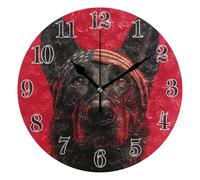 Round Wall Clocks, Clock German Shepherd with Flag Art Pattern Silent Non-Ticking Decorative Wall Clocks Battery Operated Easy to Read for Indoor Living Room Bedroom 10 IN