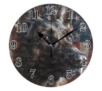 Round Wall Clocks, Clock German Shepherd with Flag Art Silent Non-Ticking Decorative Wall Clocks Battery Operated Easy to Read for Indoor Living Room Bedroom 10 IN