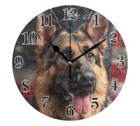 Round Wall Clocks, Clock German Shepherd with Flag Silent Non-Ticking Decorative Wall Clocks Battery Operated Easy to Read for Indoor Living Room Bedroom 10 IN