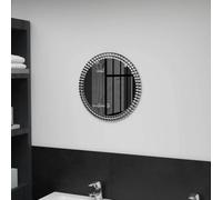 Round Wall Mirror 40 cm, Tempered Glass with Elegant Acrylic Crystal Rim, Easy Mount Decorative Bathroom Living Room Bedroom Accent