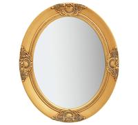 Round Wall Mirror Gold Ornate Wood & Engineered Wood Frame 50 cm Glass Bevelled