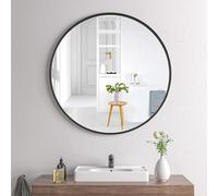 Round Wall Mirror with Aluminum Frame, Decorative 50cm Mirror for Entryway, Bathroom, Bedroom, Living Room, Hallway - Stylish Black Finish, 60-80cm Options Available