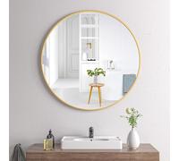 Round Wall Mirror with Aluminum Frame, Decorative 60cm Gold Wall Mirror for Entryway, Bathroom, Bedroom, Living Room, Corridor - Stylish Home Decor Accent.