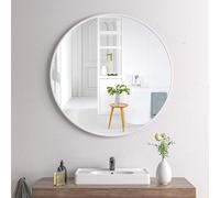 Round Wall Mirror with Aluminum Frame, Decorative Mirror for Entryway, Bathroom, Bedroom, Living Room, Hallway - 60cm Diameter, Silver White Finish.