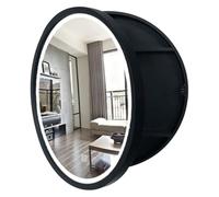Round Wall Mirror with Lights 50cm Vanity Mirror with Storage Shelves Left Door Wardrobe Mirror Stylish Home Decor for Kitchen and Living Room (Black 50 * 50cm)