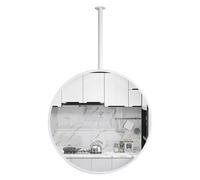 Round Wall Mirror With White Metal Frame - Ceiling Mounted Bathroom Hanging Rod for Vanity Make-up, Customizable Boom (Diameter-40CM/15.7INCH)