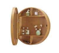 Round Wall-mounted Bathroom Shelf with Mirror Yellow 60x60x13 cm Perfect for Makeup Station and Dressing Area Stylish Storage Solution for Home Decor