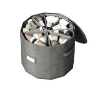 Round Wardrobe Shoe nizer Cylindrical Storage with Dividers 45x32 cm Grey Polyester Breathable Double-Layer Design Foldable with Handle & Label Slot
