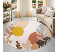 Round Washable Area Rug 150 cm - Abstract Minimalist Geometric Soft Low Pile Accent Floor Carpet with Non-Slip Backing Rugs for Living Room Bedroom Nursery Home Office Cream
