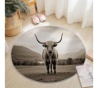 Round Washable Area Rugs Animals Highland Cattle Photography Print, 60 cm Thin Flannel Round Rug for Kids Room Living Room Home Floor Mat Decor, Shaggy Non-Slip Circle Carpet, Grey