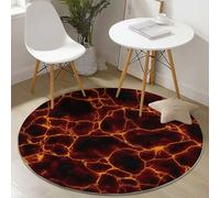 Round Washable Area Rugs Surreal Photography Lava Texture Print, 90 cm Thin Flannel Round Rug for Kids Room Living Room Home Floor Mat Decor, Shaggy Non-Slip Circle Carpet, Dark Red