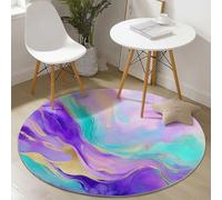 Round Washable Area Rugs Watercolor Stylish Fluid Art Marble Print, 160 cm Thin Flannel Round Rug for Kids Room Living Room Home Floor Mat Decor, Shaggy Non-Slip Circle Carpet, Purple