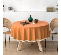 Round Washable Linen Tablecloth for Indoor/Outdoor Use, 200cm Diameter, Ideal for Garden, Terrace, Picnic, Kitchen, Birthday Parties, Festive Table Decor, Solid Orange Color