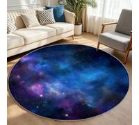 Round Washable Rug 120 cm - Soft Short Pile Universe Area Carpet Non-Slip Backing, Lightweight Stain Resistant Circle Rug for Bedroom, Living Room & Kids Room Home, Nebula Milky Way