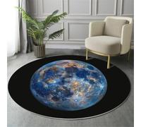 Round Washable Rug 120cm - Soft Science Fiction Astronomy Lunar Planet Illustrations Area Carpet with Non-Slip Backing, Machine Washable Floor Mat for Bedroom, Living Room & Nursery Dark Blue