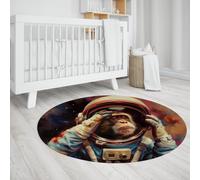 Round Washable Rug for Living Room 180cm Space Monkey Print Decor Non Slip Large Circle Carpet for Study Room Dining Room Balcony