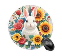 Round Watercolor Rabbit and Flowers Mouse Pad Non-Slip Rubber Base Waterproof Mouse Mat Travel Portable Gaming Mousepad for Office Work Home Computer Laptop Personalized Accessory