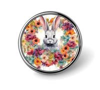 Round Watercolor Rabbit Brooch Classic Mini Pin 1 Inch Aluminum Alloy Lapel Pin Personalized Button Badge for Backpack Hat Suit Jacket Clothing Decoration