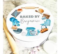 Round Watercolour Baking Baked By Personalised Cake Tin Personalised Gift | Custom Gift | Personalized Tin | Cake, Biscuit & Treat Tins | Gift For Her | Gift For Him