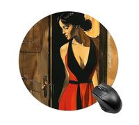 Round Wearing A Red Dress Mouse Pad Non-Slip Rubber Base Waterproof Mouse Mat Travel Portable Gaming Mousepad for Office Work Home Computer Laptop Personalized Accessory