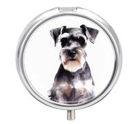 Round Well-Behaved Schnauzer Pill Box Small Pill Case with 3 Compartment Portable Metal Medicine Organizer Mini Travel Medicine Vitamin Supplement Container for Pocket Purse