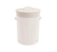 Round White Bamboo Laundry Basket, Laundry Hamper with Removeable Washable Lining & Lid, Easy Assemble Folding Storage Bin Dirty Clothes Storage Bucket Cover Household Container Organiser