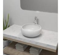 Round White Ceramic Bathroom Sink 40cm with Elegant Single Lever Mixer Tap Countertop Basin for Bathroom, Washroom
