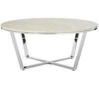 Round White Faux Marble Coffee Table, Chrome Metal Legs & Lattice Base, Modern Boutique Style Accent Table Premier Housewares Silver One Size