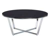 Round White Faux Marble Coffee Table, Chrome Metal Legs & Lattice Base, Modern Boutique Style Accent Table Premier Housewares Black One Size