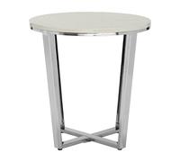Round White Faux Marble End Table, Chrome Metal Legs with Lattice Base, Boutique Accent Table for Living Room Premier Housewares White One Size