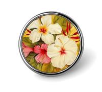 Round White Hibiscus Flower Brooch Classic Mini Pin 1 Inch Aluminum Alloy Lapel Pin Personalized Button Badge for Backpack Hat Suit Jacket Clothing Decoration