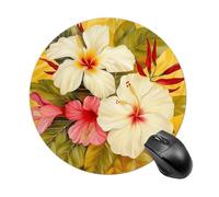 Round White Hibiscus Flower Mouse Pad Non-Slip Rubber Base Waterproof Mouse Mat Travel Portable Gaming Mousepad for Office Work Home Computer Laptop Personalized Accessory