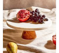 Round White Marble and Acacia Wood Cake Stand | Monzaro