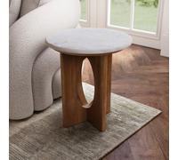 Round White Marble and Mango Wood Side Table - Ivan