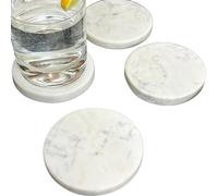 Round White Marble Coasters Set Of 4 Luxury Stone Heavy Dining Table Drinks Mats (White)