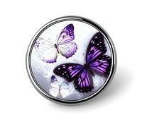 Round White Purple Butterflies Lapel Pin Metal Custom Pins Personalized Decoration Lapel Badge Small Brooch Hat Shirt Tie Sweater Clothes Accessories Decoration for Men Women