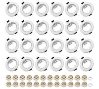 Round White Recessed Ceiling Downlight Frames with GU10 Sockets, 55-70mm Cut-Out Hole Size, Compatible with LED & Halogen Bulbs, Mounting Frame for Spotlight Fixtures (Bulbs Excluded) - 24 Pack