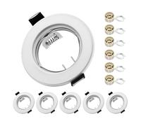 Round White Recessed Ceiling Downlight Frames with GU10 Sockets, 55-70mm Cut-Out Hole Size, Compatible with LED & Halogen Bulbs, Mounting Frame for Spotlight Fixtures (Bulbs Excluded) - 6 Pack